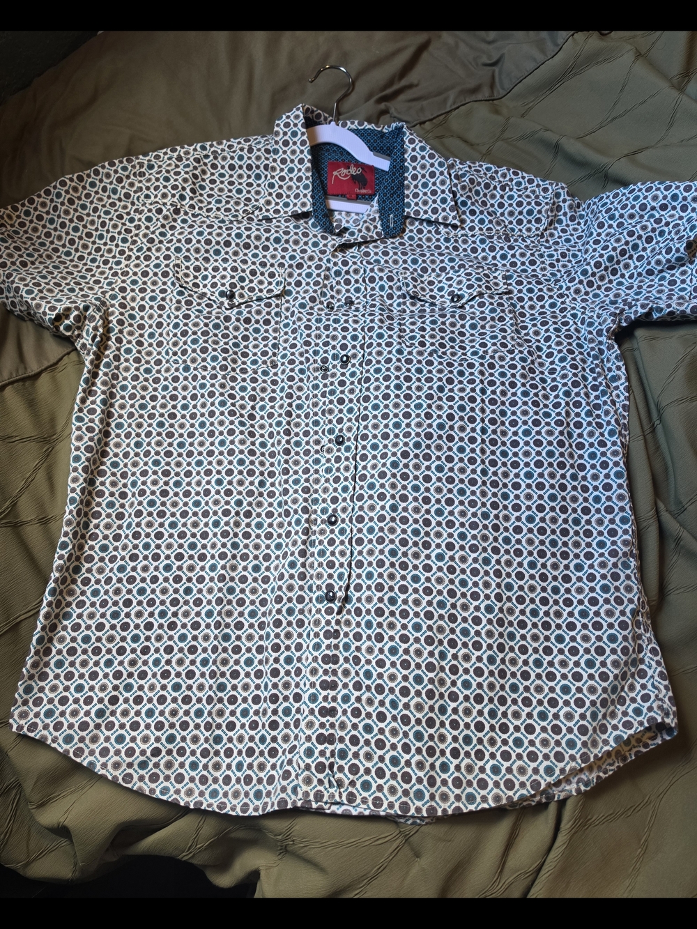 Unbranded Men's White & Brown Geo Print Button-Up Shirt